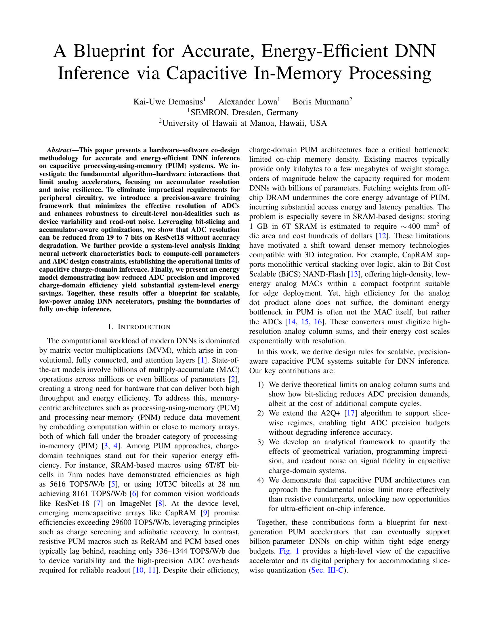 Page 1 of A Blueprint for Accurate, Energy-Efficient DNN Inference via Capacitive In-Memory Processing